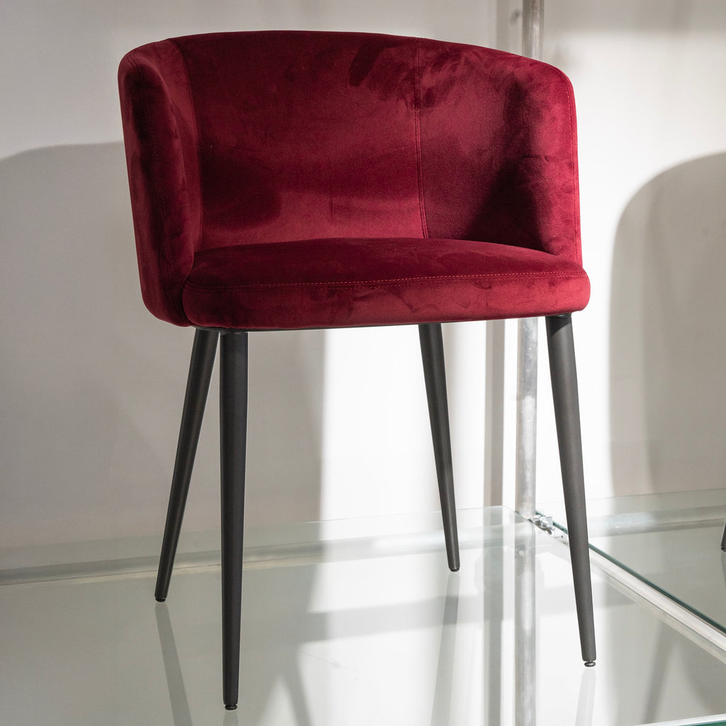 Chaise de salle à manger en velours rubis
